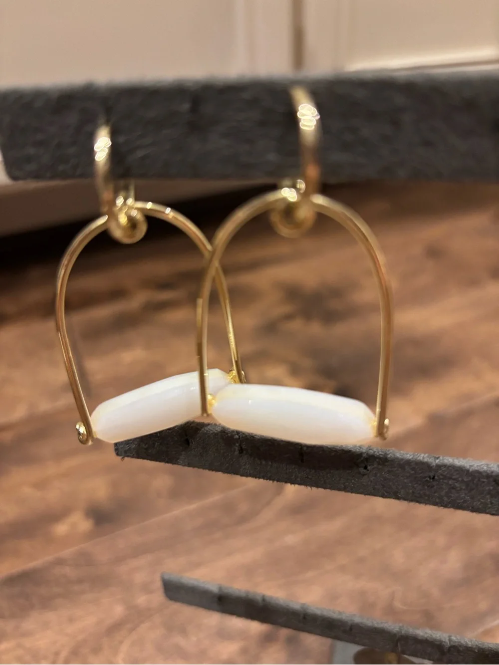 Kendra Scott Gold Hoop Drop Earrings with White Stone Accent